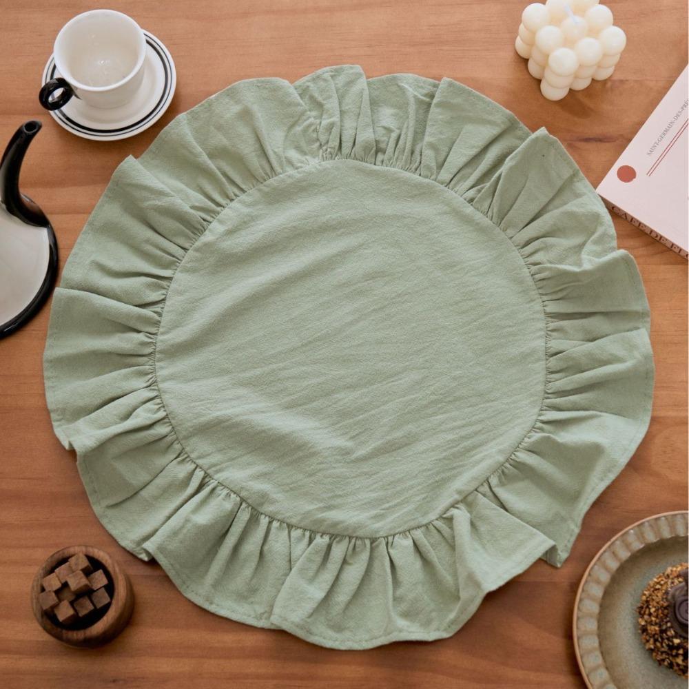 Simple Ruffled Placemat Cotton Round Napkin Heat-Insulating Placemat  Table Setting 11.81in зелёный