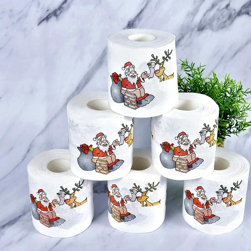 100G/Roll Wood Pulp Celebrations 10x10CM Disposable Santa Claus Dinners Xmas Christmas Tissue Chimney Pattern Design