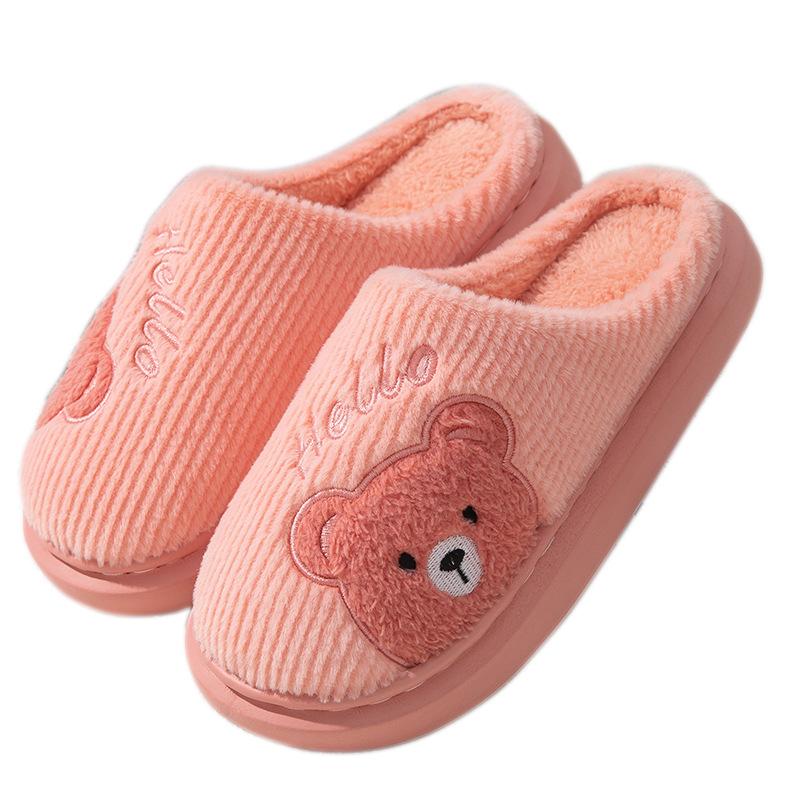 New cotton slippers cartoon bear female home indoor couple thickened and velvet home hospitality fluffy slippers male