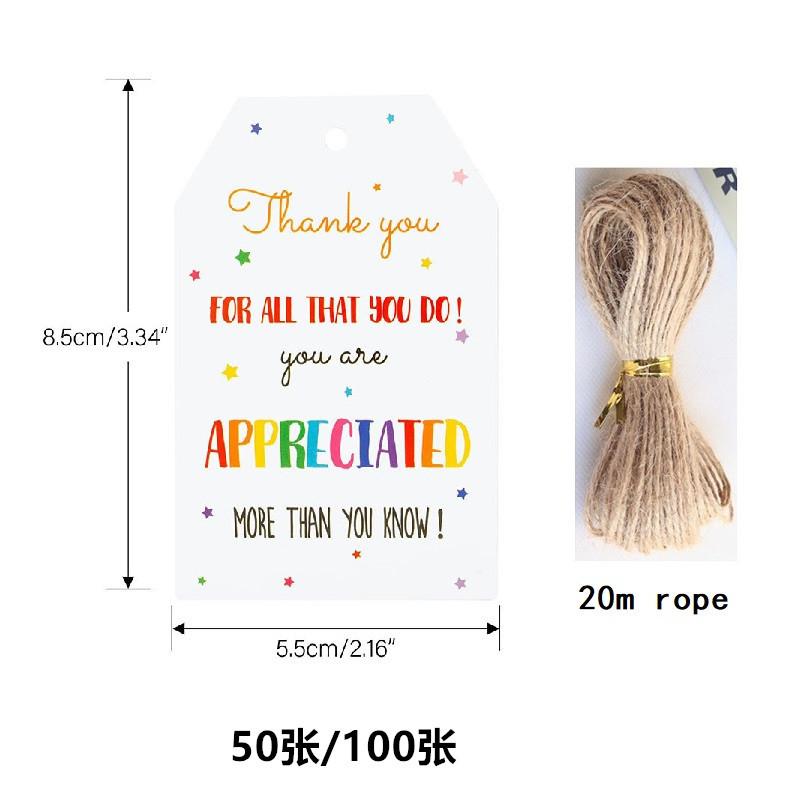 100 cards, birthday, wedding, party gift packaging, hanging card DIY message card, greeting card+rope 20 meters