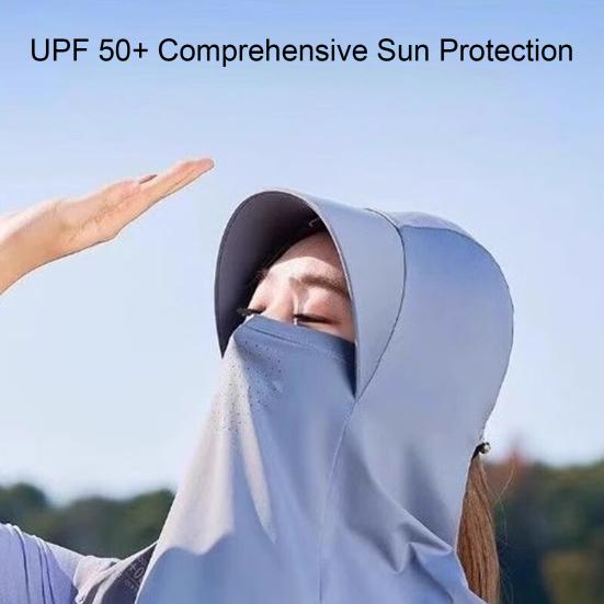 Sun Hat Ice Silk Cooling Fabric UPF50+ Full Face Neck Gaiter Sun Protection Hat Breathable Holes Thin Cycling Headgear
