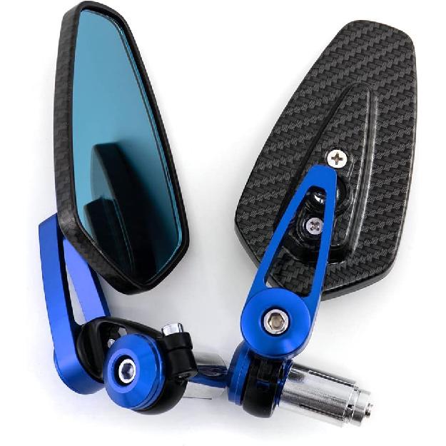 7/8'' 22mm Motorcycle End Bar Mirror Universal Foldable Motorbike Side Mirror for Bobber Cafe Racer Street Bike (Blue)