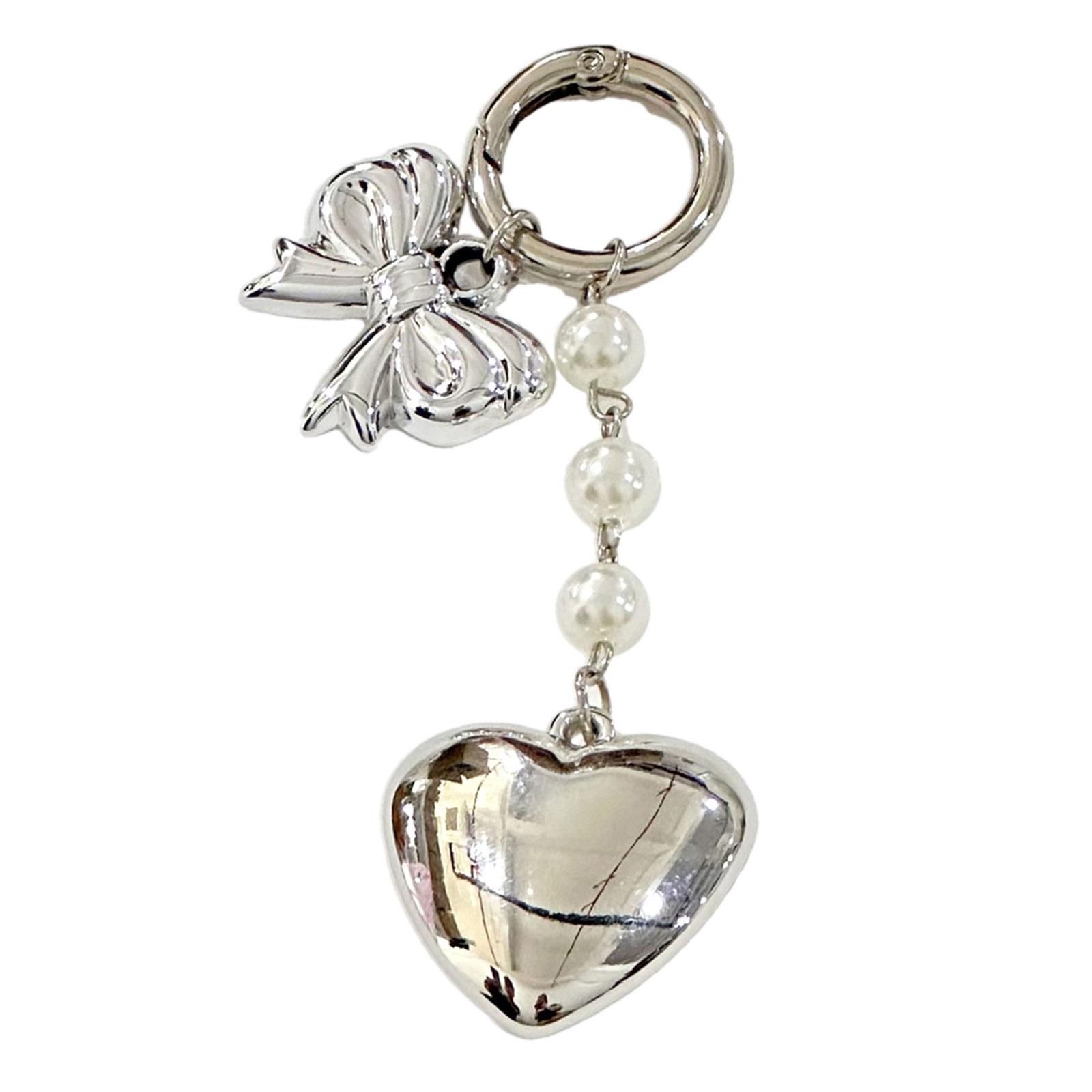 

Elegant Pearl Bowknot Heart Pendant Lovely Heart shaped Keyring Practical Hangings Pendant Decoration Phone Charm 1