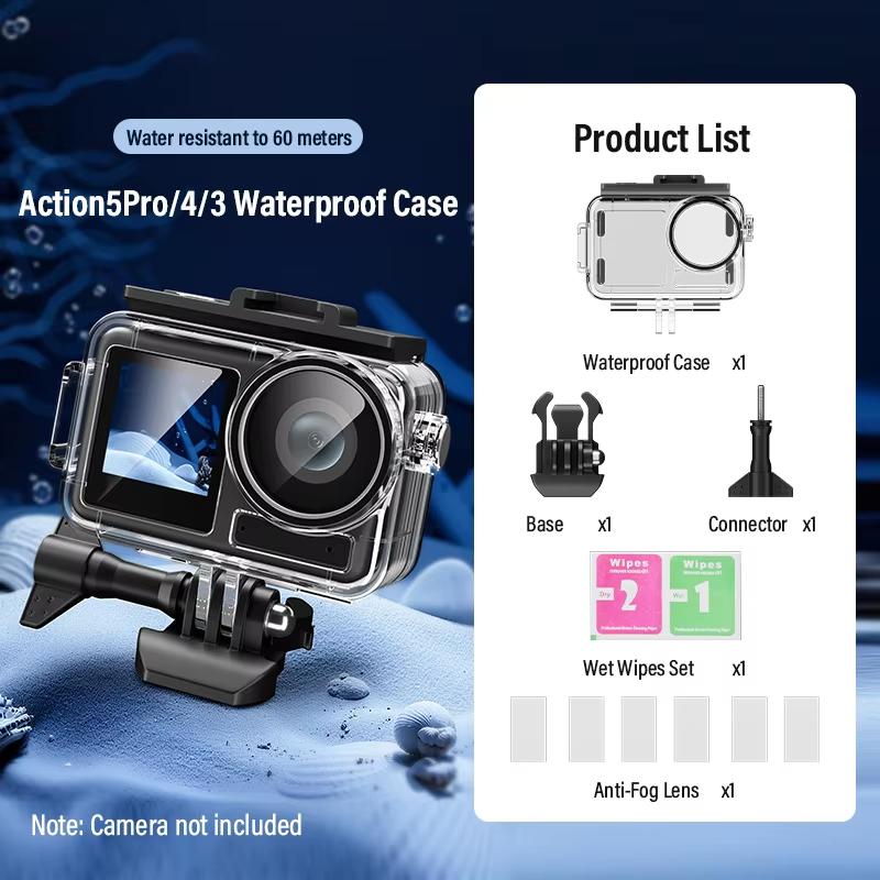 SOONPHO  60M Action Camera Waterproof Cas for DJI Osmo Action4/3/5 Pro Sports Protective Camera Accessories