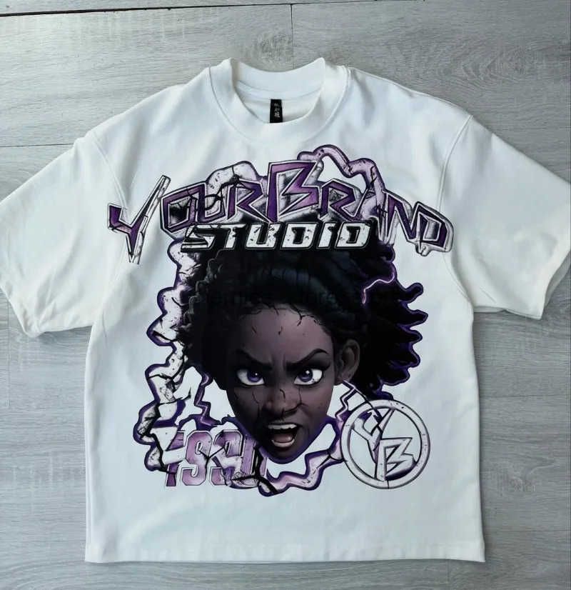 Y2k Harajuku Streetwear Men and Women Short Sleeved Fashion New Cartoon Print Design Shirt Retro Hip Hop Trend Oversized TShirt