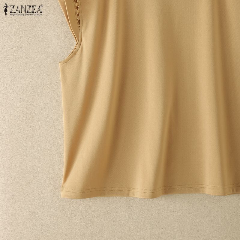 ZANZEA Women Elegant Round Neck Casual Short Sleeve Blouse