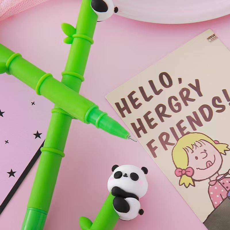 Bamboo Panda Neutral Pen for Students - Cute Panda Cartoon Design, Black, High-Quality Silicone, Prize Ballpoint Pen