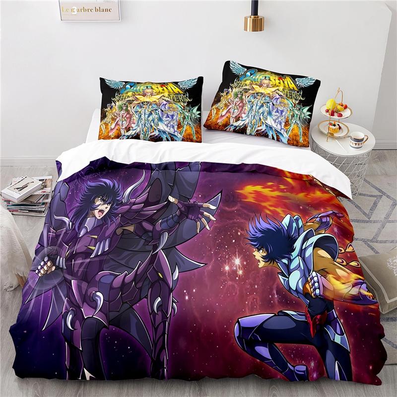Cartoon 3d Saint Seiya Printed Bedding Set Anime Duvet Cover Pillowcase Adult Kids Comforter Cover Set Twin Full Queen King Size