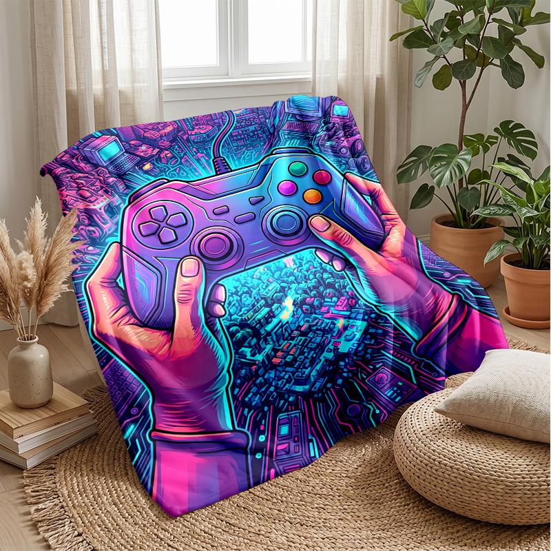 Cyberpunk Gamepad City blanket Personalized Name Flannel Blanket Soft Cozy Plush Throw for Sofa Bed Lightweight Home Decor