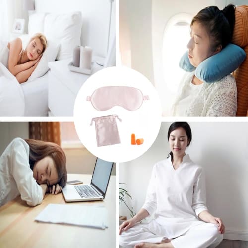 Ultra-lightweight, breathable, elastic eye mask for sleep, no pressure, light blocking, washable, perfect for naps, travel, and more. Includes earplug