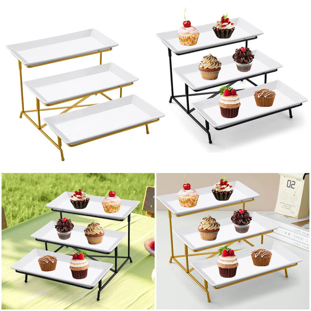3 Tiers Rectangular Serving Tray Set with Rack Serving Dishes and Platters Display Serving Dishes for Fruit Food for Party