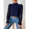 Half High Collar Long Sleeve Wavy Splicing Blouse Elegant Women Spirng Autumn Shirt Ladies Solid Color Loose Tops Sweet Simple Office Pleated Clothing
