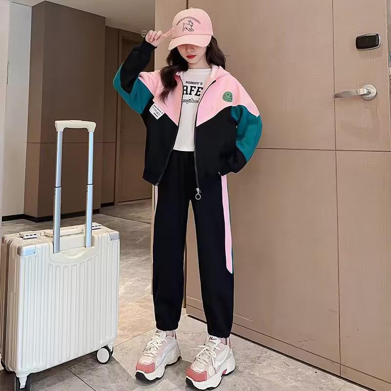 

Повседневный комплект из куртки с капюшоном и брюк в корейском стиле для девочек - коллекция осень/весна 120 cm чёрный