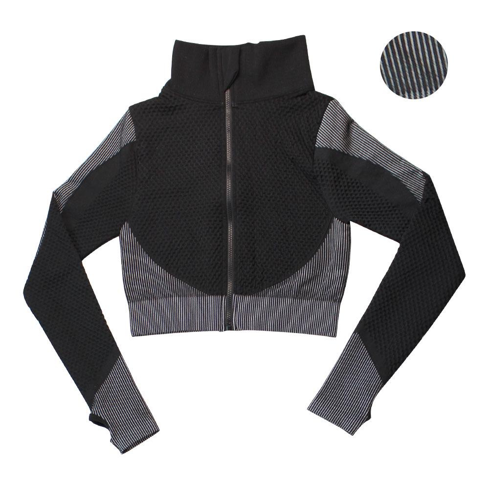Women's Striped Long Sleeve Yoga Suit - Quick Dry Colorblock Jacket & Crop Top