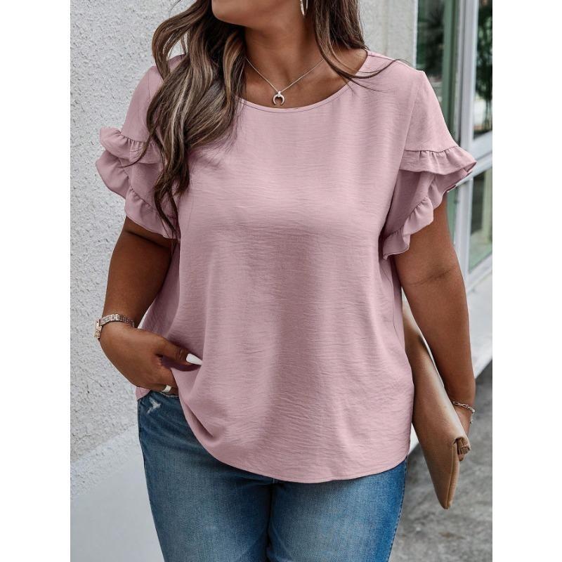 Plus Size Women's Summer Fashion New Petal Sleeve Top