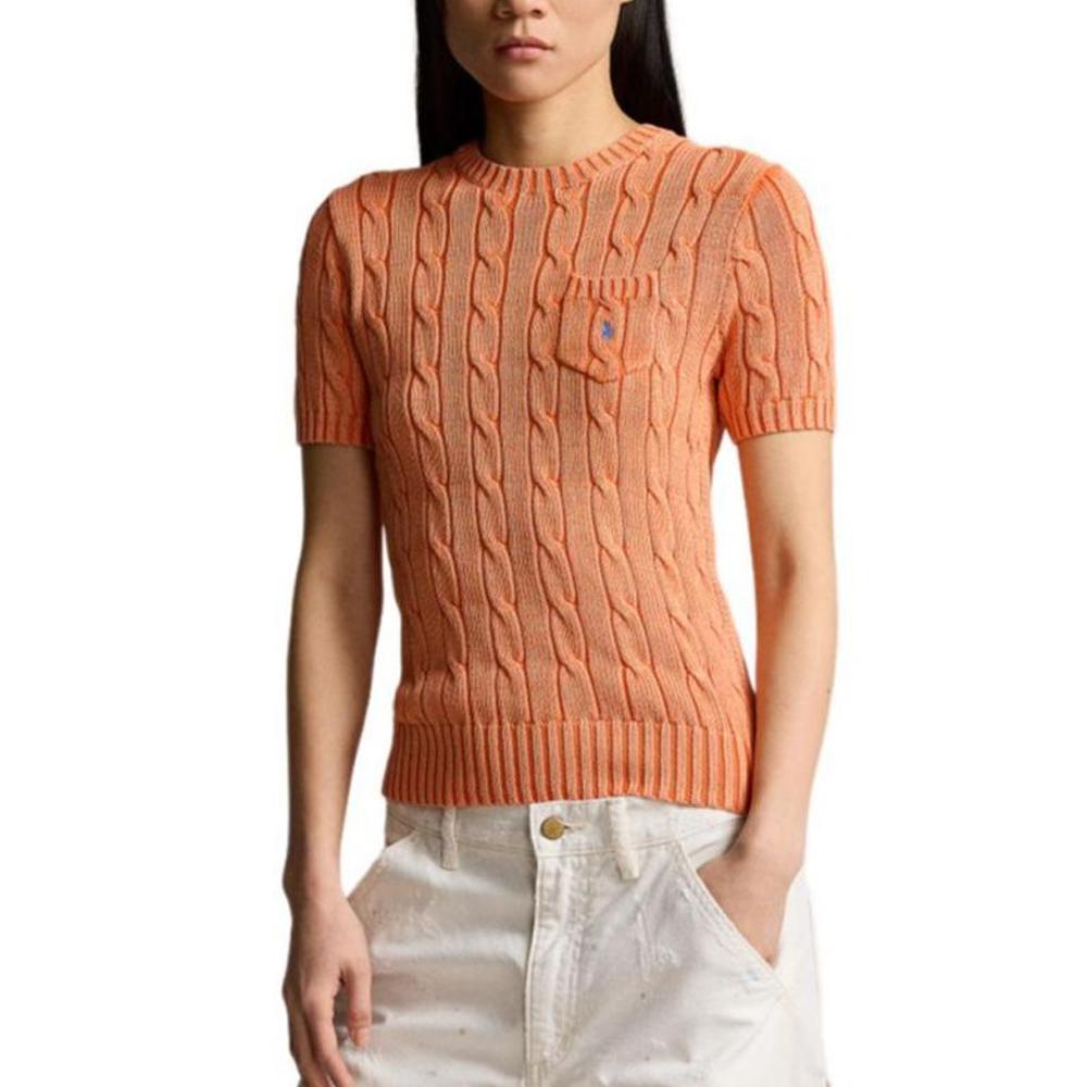 Polo Ralph Lauren Ss24 Solid Color Logo Embroidered Crew Neck Slim Fit Short Sleeve Knit Top Women tops Orange WMPOSWENC020959-800