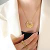 18K Gold-Plated Hammered Texture Necklace & U-Shaped Earring Set, Neutral Style, Titanium Steel.