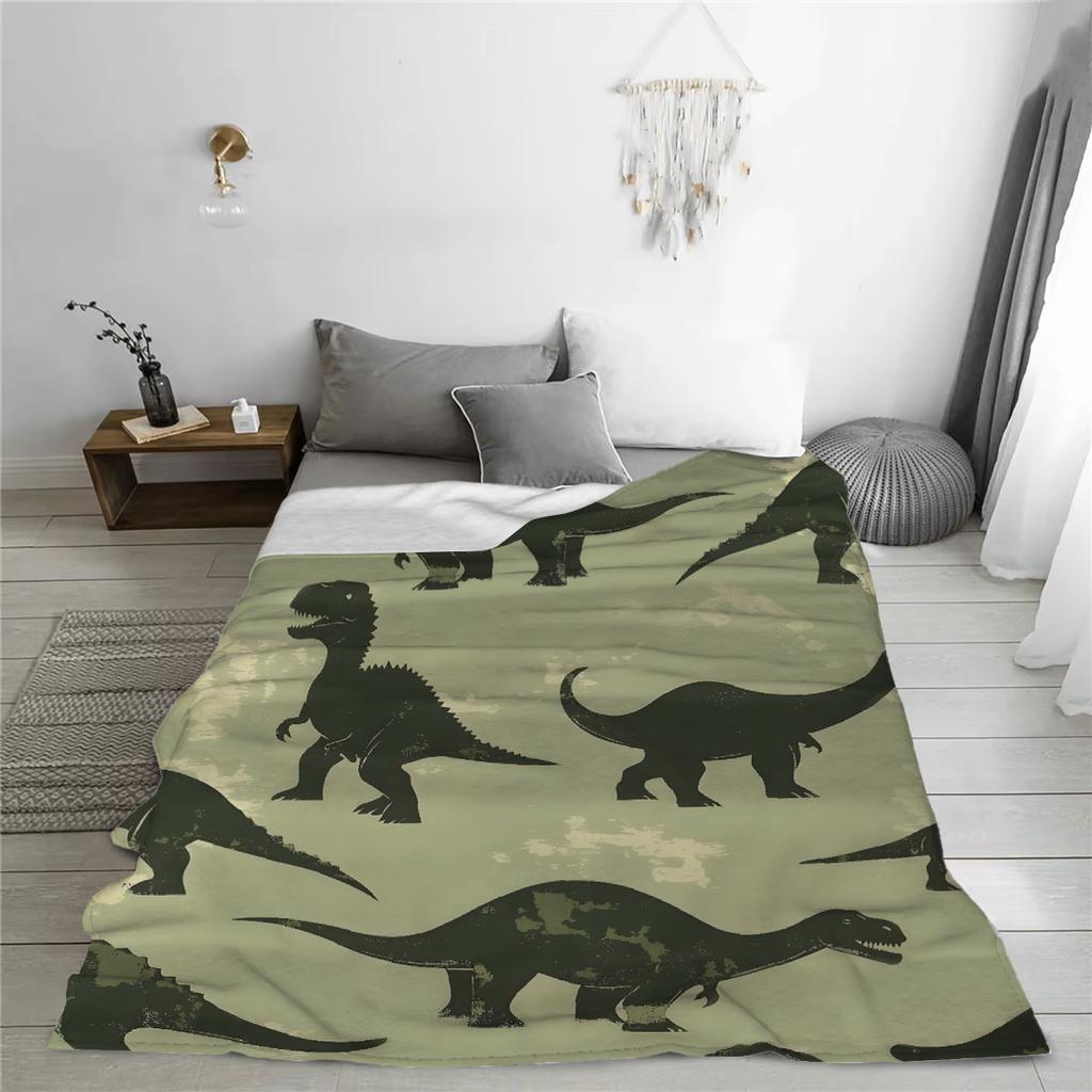 1ks Zelená deka Jurské dinosaury potisk Pohodlná flanelová deka pro domácí obývací pokoj ložnici dekor Narozeninový dárek pro chlapce