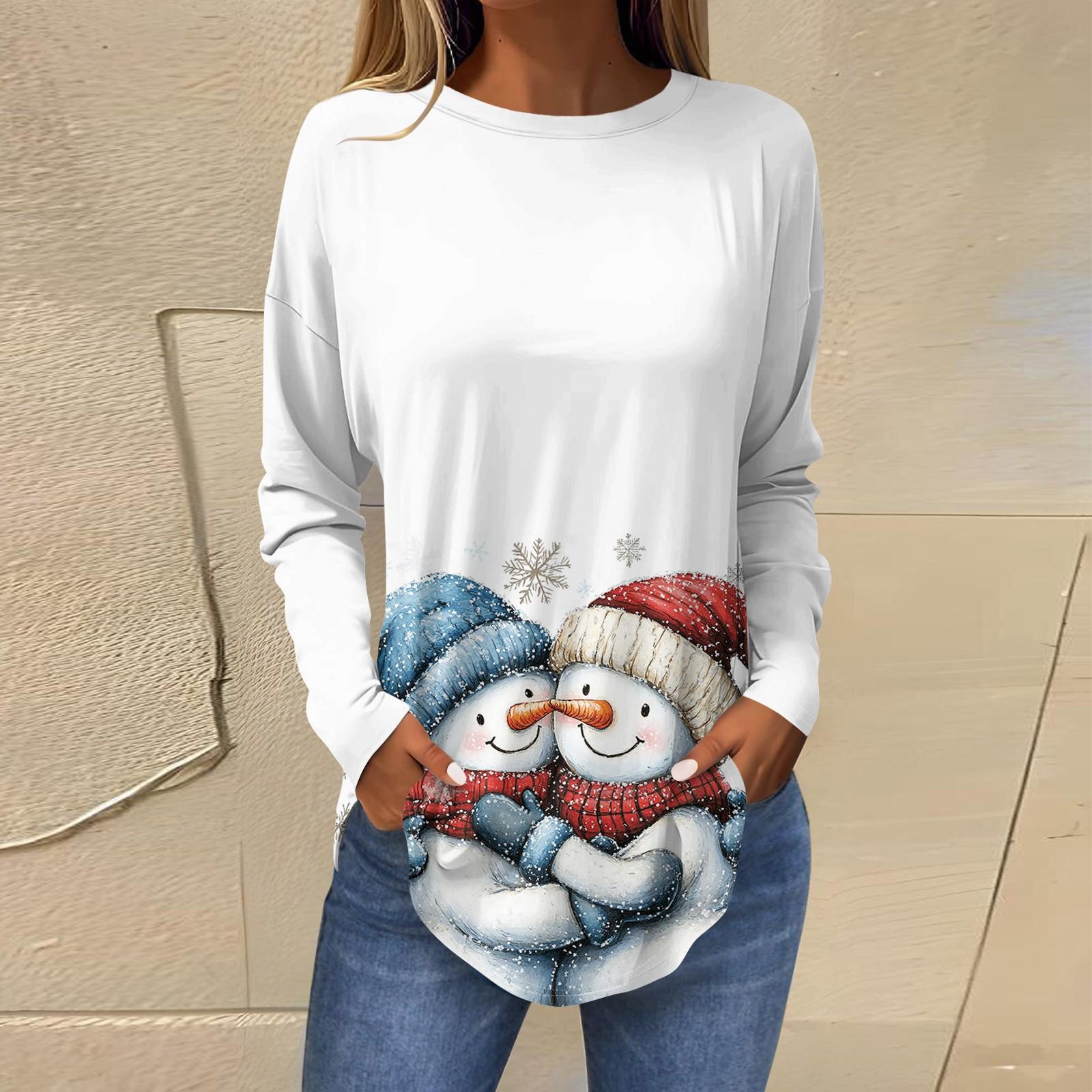 

Женская свободная футболка с длинным рукавом с круглым вырезом и принтом, верхний пуловер XL