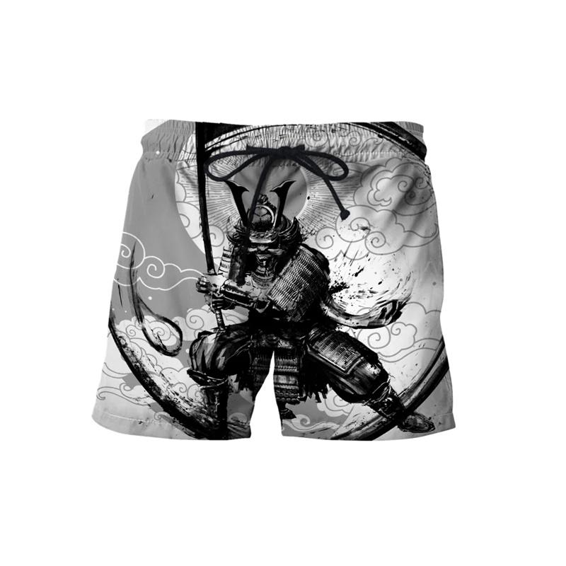 Japanese Samurai Mask Beach Shorts For Men's Clothing Street Harajuku Shorts 3D Print Retro Fashion Mystery Style Funny Pants