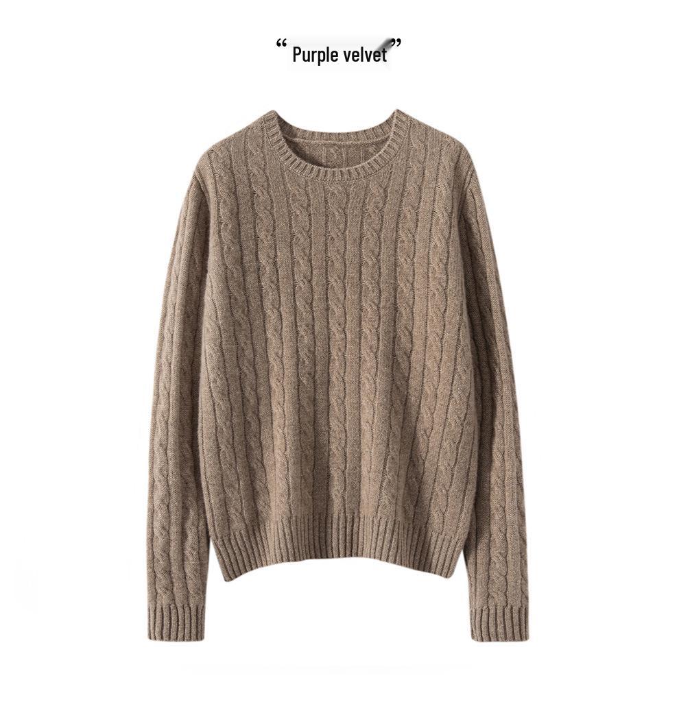 Women's Thickened Cable Knit Cashmere Sweater: Cozy & Versatile for Autumn and Winter