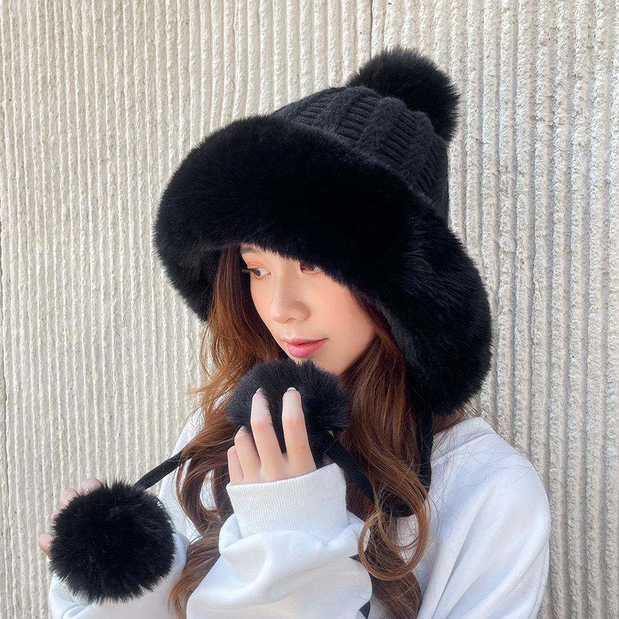 Women's Korean Style Plush Antler Pom-Pom Winter Hat with Ear Protection