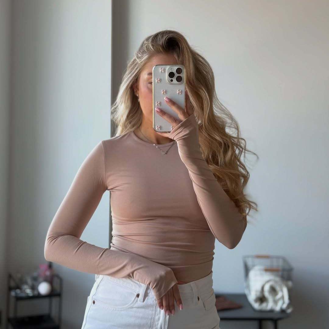 

2025 Summer Women s Casual Solid Color Long Sleeve Round Neck Sweater M верблюд