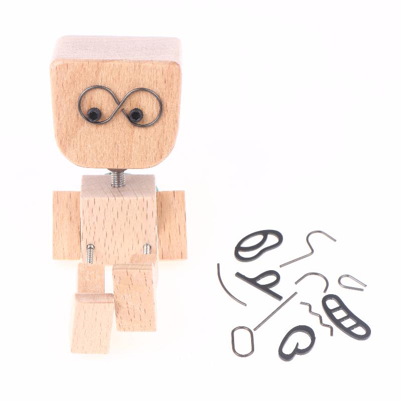 

Christmas Shaking Wooden Man Figurine With 12PCS Magnetic Expressions Charming Little Wood Robot Figure Ornaments Car Decoration