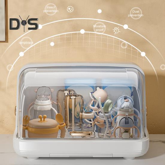 Baby Bottle Drying Rack with Cover 360-Degree Sealing Kitchen Cabinet Organizer Bottle Holder for Valves Straws Nipples Space-Saving Countertop Dryer