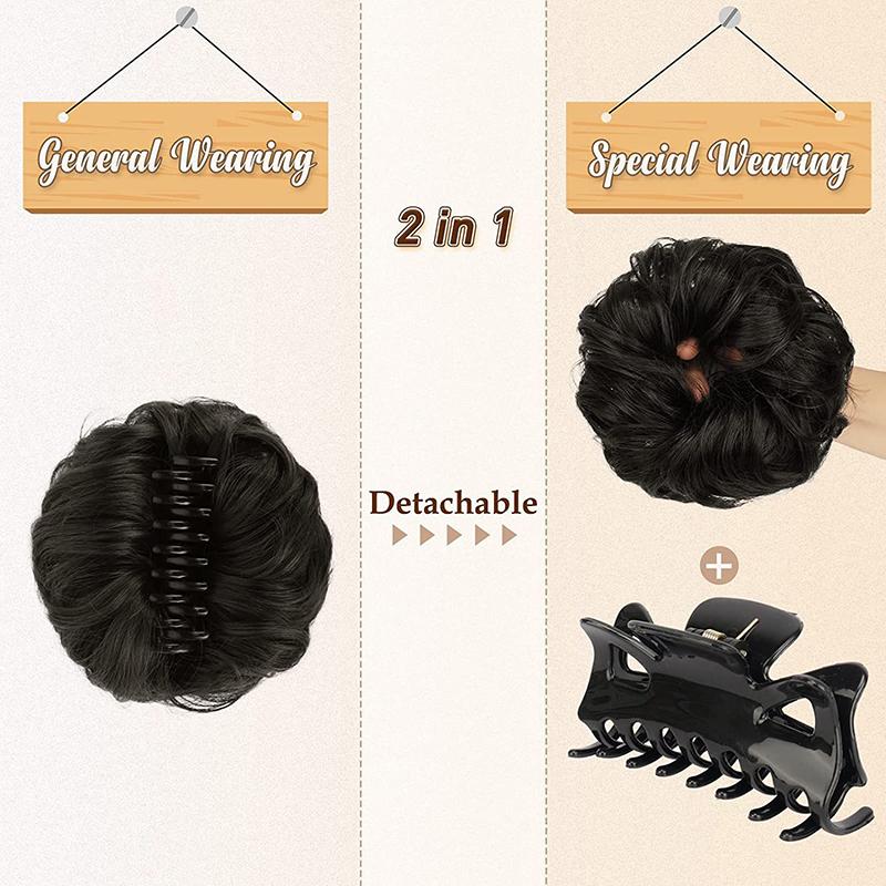 Moño de Pelo Sintético Realista Desordenado Rizado Peluca Cola de Caballo Extensiones de Cabello Clip de Sujeción Elástico Scrunchy Horquilla para el Cabello Herramientas de Peinado para Mujer