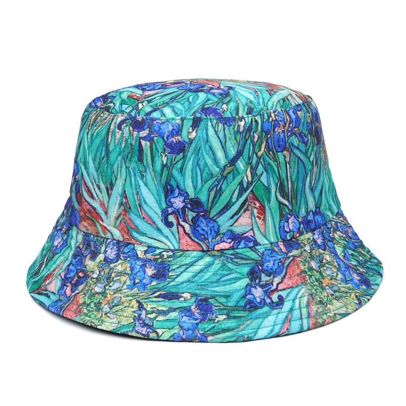 Bucket Hat Women Men Couple Flower Painting Fisherman Cap Sunshade Double  Sided Retro Sun Hat Hip Hop New