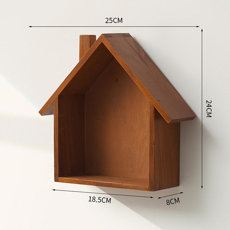 Display Toy Shelf Wooden Wall Shelf Wall Mounted Floating Shelves House Shape Wall Storage Organizer Key Storage Rack Wall Decor