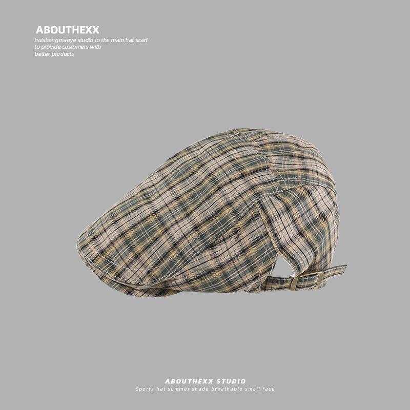 

Vintage Checkered Hats Women s Unique Tie-Back Bow Berets Forward-Facing Caps Backward-Worn Baseball Caps Newsboy Caps and Painter s Hats M（56-58cm） зелений
