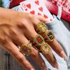 Moon Stainless Steel Ring 18K Gold Plated Heart Square Tower Ring Unique Geometric Open Ring  Women
