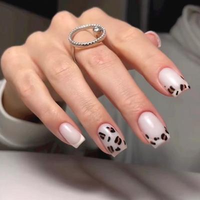 European and American Ins Style Leopard Print Aurora French Manicure Fashion Spice Girl Manicure Piece Wearing Fake Nails