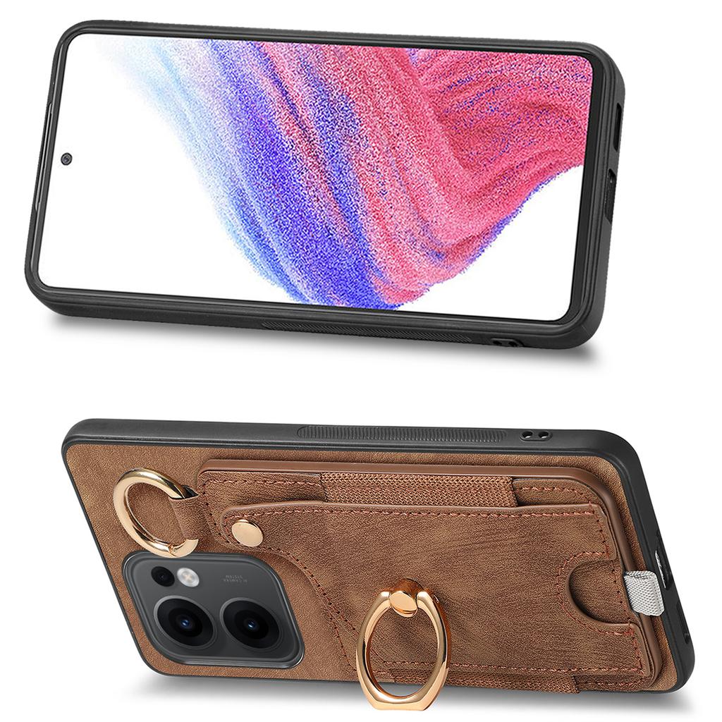For Oppo Reno13 F 5G (Reno 13 FS 5G)/4G Retro Leather Phone Back Cover with Card Slots and Ring Holder