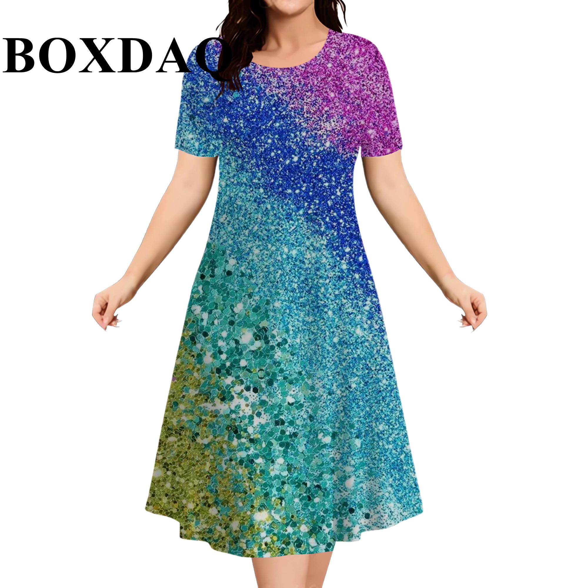 

2026 New Women s Plus-Size Casual Short-Sleeve Dress, Fashion Tie-Dye Gradient 3D Print Elegant Loose A-Line Dress S