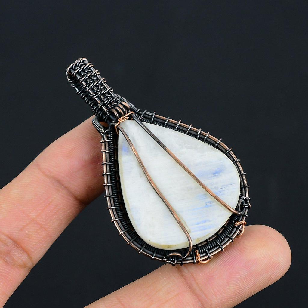 Rainbow Moonstone Pendant Gemstone Jewelry, 999 Copper Wire Wrapped Pendant, Handmade Beautiful Jewelry Pendant