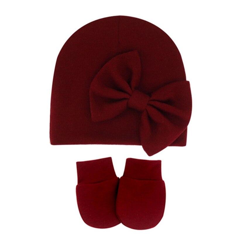 Baby Stuff Accessories Baby Girl Hat Anti-grip Gloves Set Infant Beanie Solid Big Bowknot Cap For Girls Kid Bow Hats