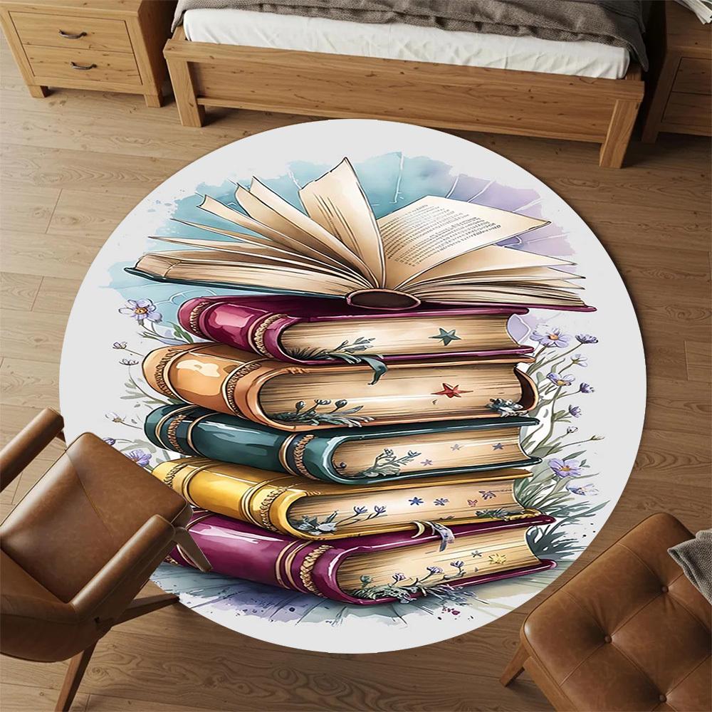 1pc books flowers Round Chair mat Area Rug - Non-Slip, Floor Mat for Office, Bedroom, and Indoor Decor c1125622