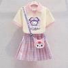 Kuromi Girls' Summer Cartoon JK Skirt Set - Short Sleeve Dress for Middle and Big Kids