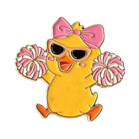 Enamel Technology Brooch, Cartoon Anime Cheerleading Duck Shape Pin, Small Sturdy Pin for School Uniforms Bags Daily Wear