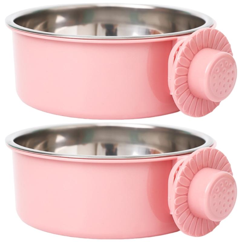 

2 Divisions Strong Suspended Dog Bowls 650ml Capacity Rustproof Rustless Double Dish For Cage Mounting Against Tip Plan розовый