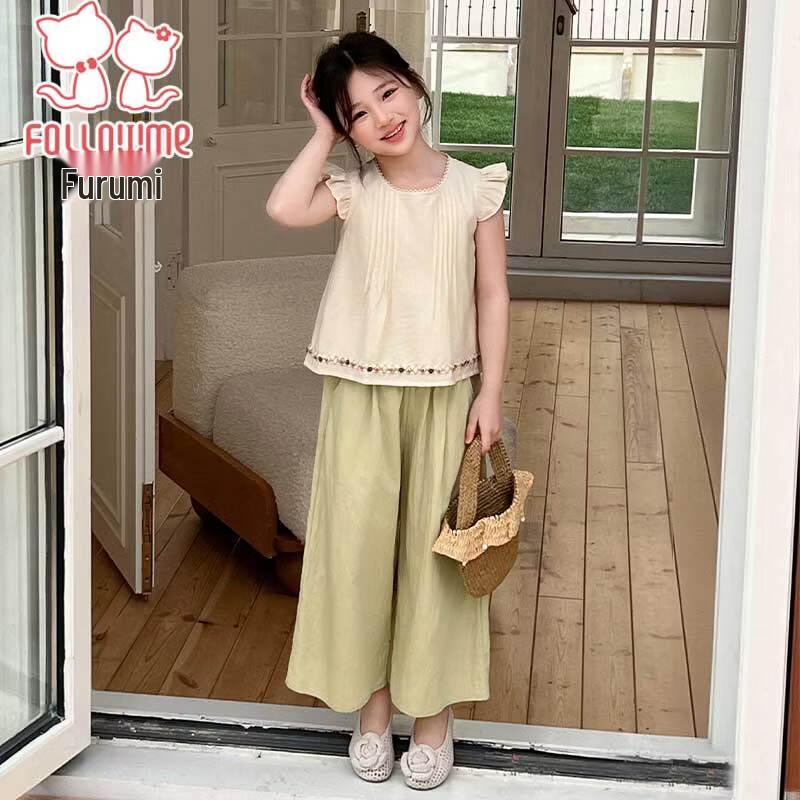 Fuluomi Girls' Sweet Korean Summer Two-Piece Set