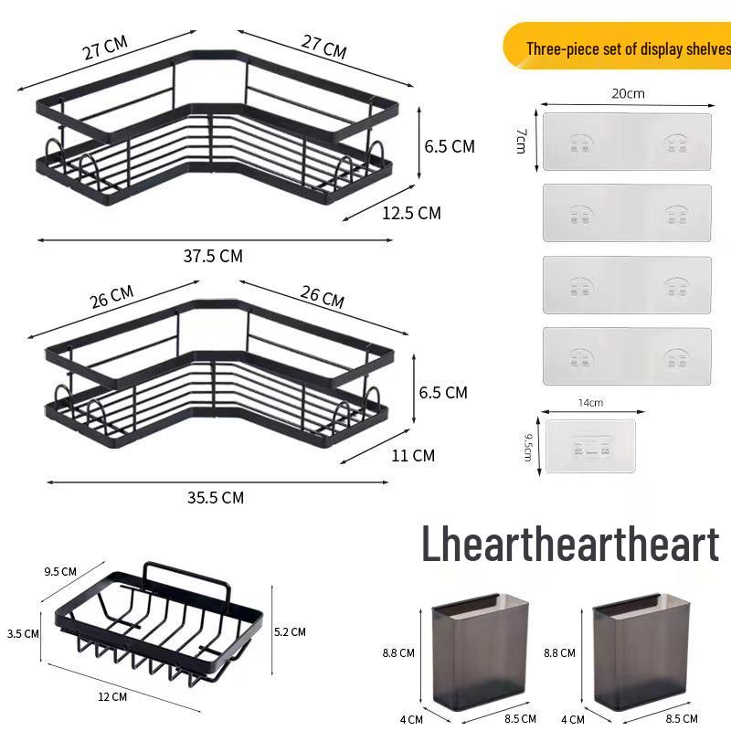 Zesílená železná rohová police do koupelny - Bezvrtací toaletní regál a držák na mýdlo