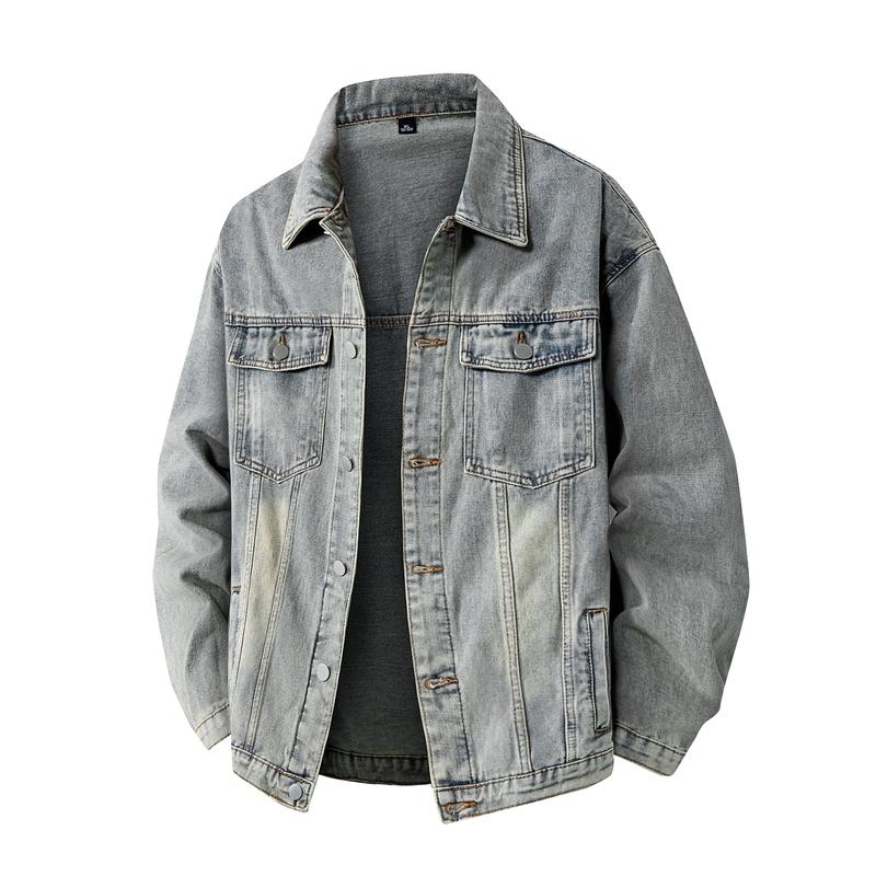 Джинсовая куртка-топ с эффектом стирки для мужчин, Джинсовая куртка для мужчин, Свободная куртка для мужчин M