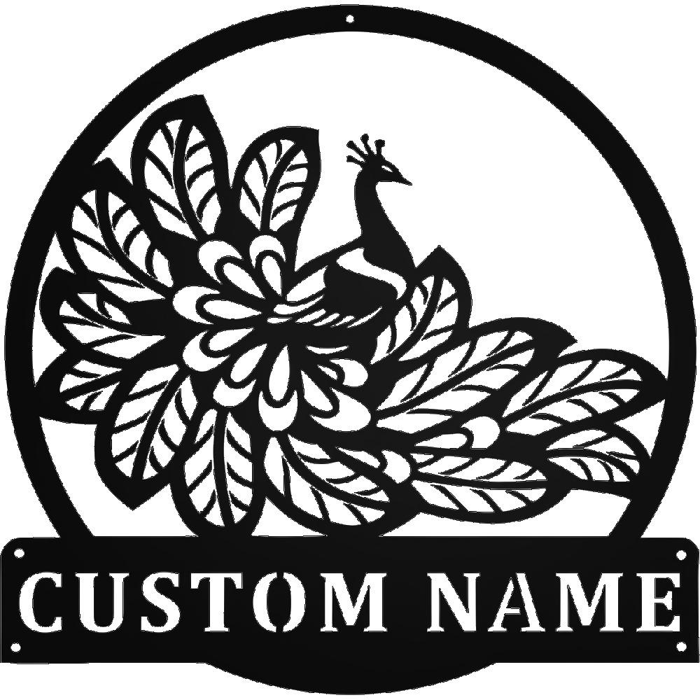 Metal Wall Art Peacock Sculpture Vintage Home Decor Custom Name Sign Indoor Outdoor Gift