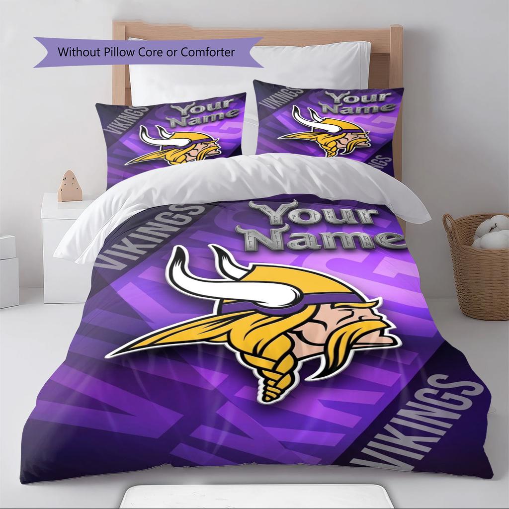 Name Individuell Minnesota Vikings Logos Muster Bettwäsche Set Bettbezug Kissenbezug Heimdeko Geschenk (1 Bettbezug + 2 Kissenbezüge, ohne Füllung)