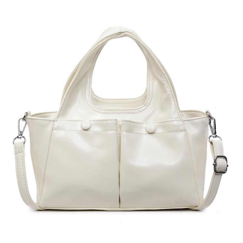

Niche new fashionable versatile wrinkle handbag large capacity oil wax leather double pocket shoulder messenger bag белый