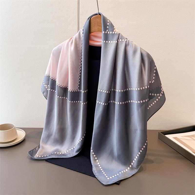 Geometrický Jednoduchý Barevný Soulad Saténová Imitace Hedvábí Potisk Velký Čtvercový Šátek Hedvábný Šátek Šál Šátek na Hlavu Šátek na Ochranu Krku